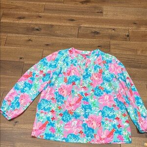 Lilly Pulitzer Floral Peasant Blouse in Pink, Blue, Aqua